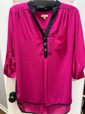 Takara Fuchsia Tunic Blouse with Black Trim